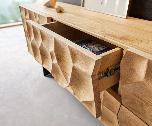 TV stolek Solu 175x35x55 cm přírodní dub 2 dvířka 2 zásuvky kov černá závěsné - Image 4