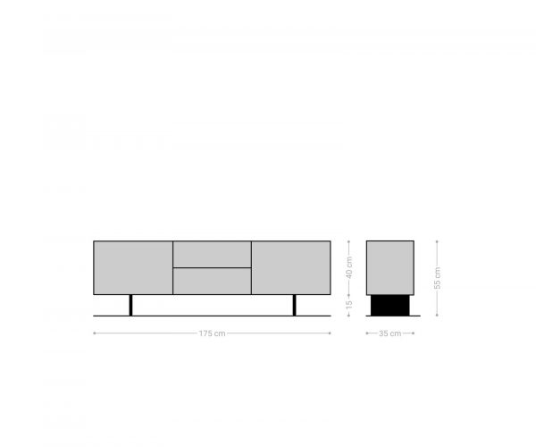TV stolek Solu 175x35x55 cm přírodní dub 2 dvířka 2 zásuvky kov černá závěsné - Image 7