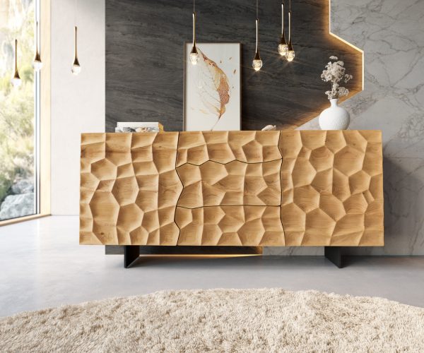 Komoda Solu 175x40x80 cm přírodní dub 2 dvířka 3 zásuvky kov černá závěsné - Image 2