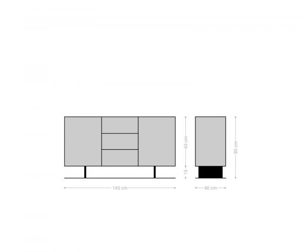 Komoda Solu 175x40x80 cm přírodní dub 2 dvířka 3 zásuvky kov černá závěsné - Image 6