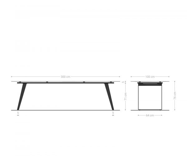 Jídelní stůl Edge 300x100 cm keramika Laminam® Nero Greco šedá šikmá podnož kov černá - Image 7