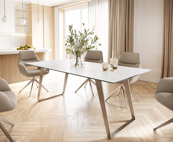 Jídelní stůl Edge 200x100 cm keramika Laminam® Statuarettio bílá šikmá podnož nerezová ocel - Image 2