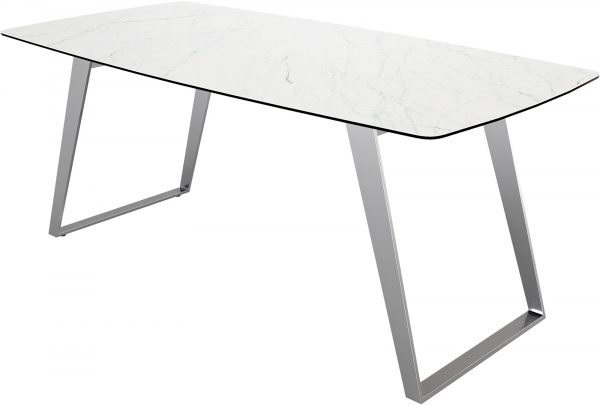 Jídelní stůl Edge 200x100 cm keramika zaoblená Laminam® Statuarettio bílá šikmá podnož nerezová ocel - Image 2