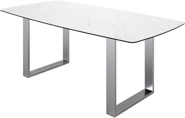 Jídelní stůl Edge 200x100 cm keramika zaoblená Laminam® Statuarettio bílá úzká podnož nerezová ocel - Image 2
