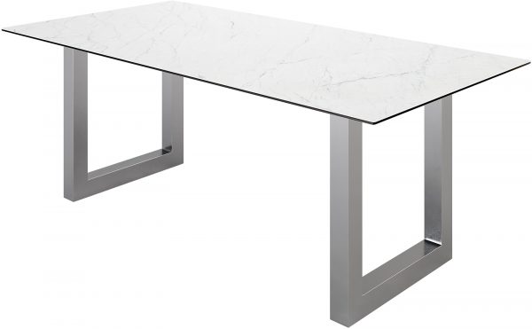 Jídelní stůl Edge 200x100 cm keramika Laminam® Statuarettio bílá široká podnož nerezová ocel - Image 2