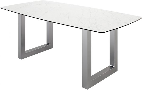 Jídelní stůl Edge 200x100 cm keramika zaoblená Laminam® Statuarettio bílá široká podnož nerezová ocel - Image 2