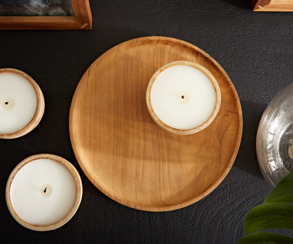 Svíčka v dřevěné misce Eldin 9x5 cm přírodní teak (sada 3 kusů) - Image 5