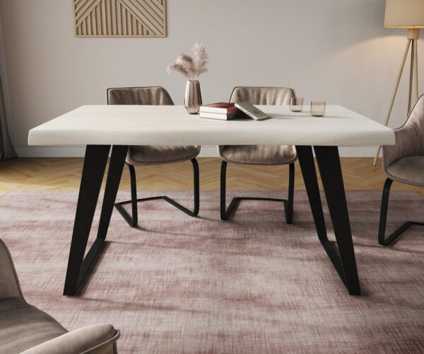 Jídelní stůl Edge 140x90 XL neem světlý kov černá zkosená podnož nepravidelná hrana - Image 2