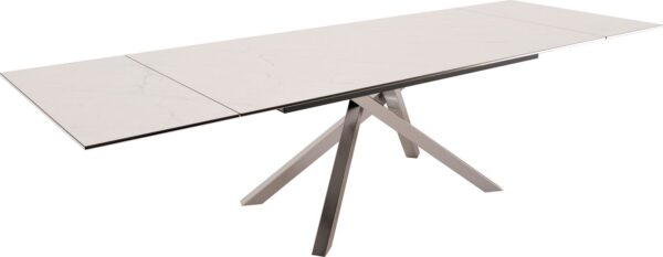 Jídelní stůl Edge 200-300x100 keramika Laminam®Statuarietto bílá křížová podnož hranatá nerezová rozkládací - Image 2