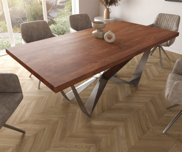 Jídelní stůl Edge 200x100cm XL akácie hnědá podnož plochá ocel nerezová ocel - Image 4