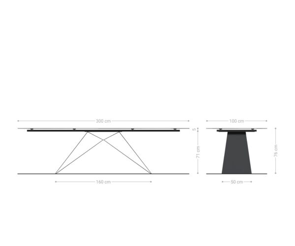 Jídelní stůl Edge 300x100 Reliéfní sklo kouřově černá 3D design podnož ve tvaru "V" plochá ocel černá - Image 10