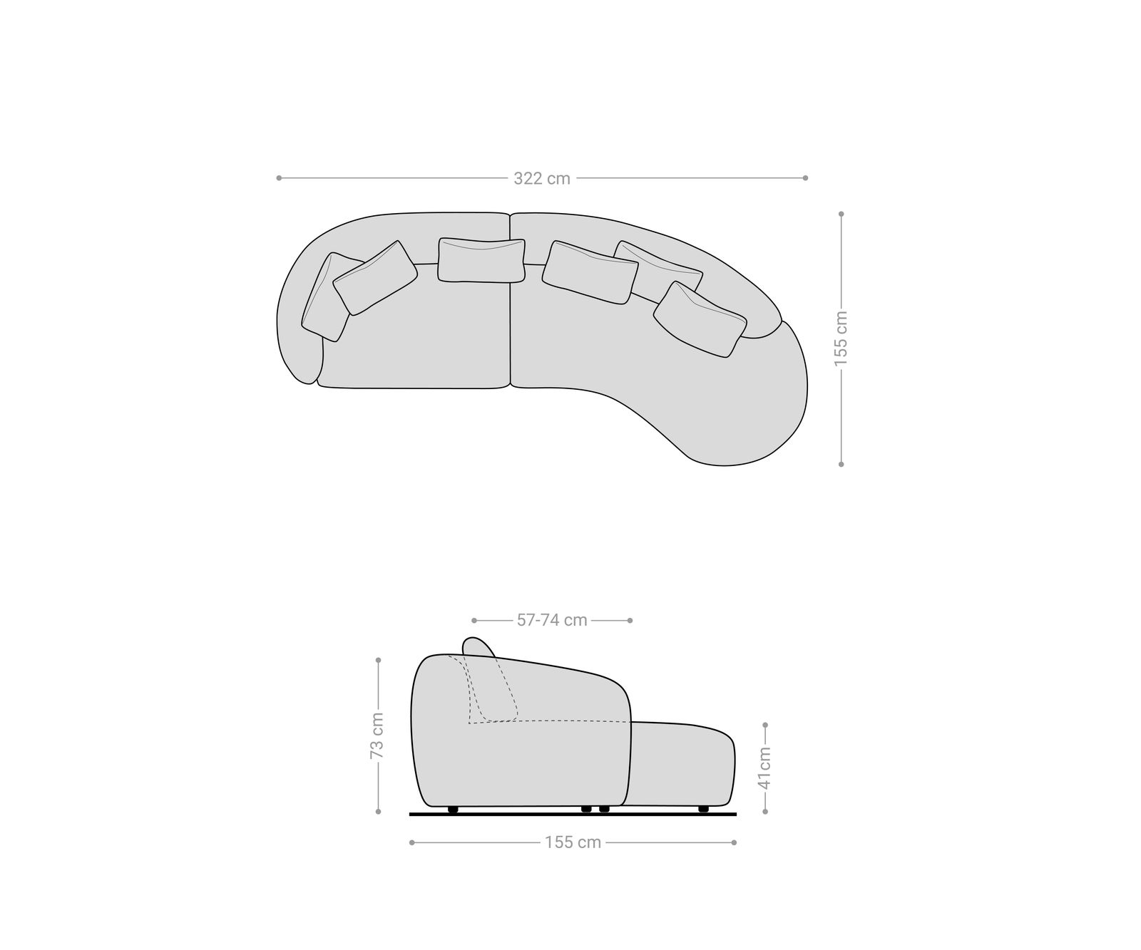 Pohovka Mairi 330x160 cm mikrovlákno šedá - Obrázek 2