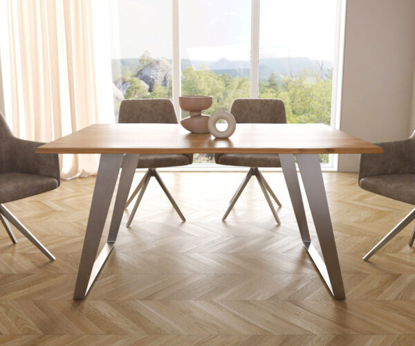 Jídelní stůl Edge 140x90 přírodní akácie nerezová ocel zkosená nepravidelný okraj - Image 2