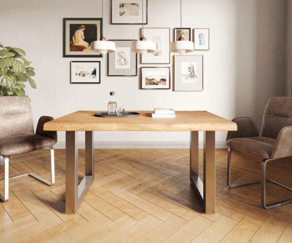 Jídelní stůl Edge 140x90 XL akácie přírodní nerezová ocel široká podnož - Image 2