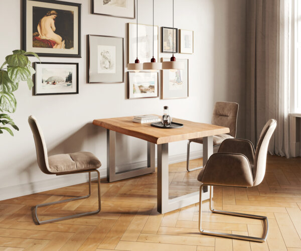 Jídelní stůl Edge 140x90 XL akácie přírodní nerezová ocel široká podnož - Image 6