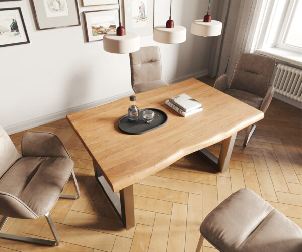 Jídelní stůl Edge 140x90 XL akácie přírodní nerezová ocel široká podnož - Image 4