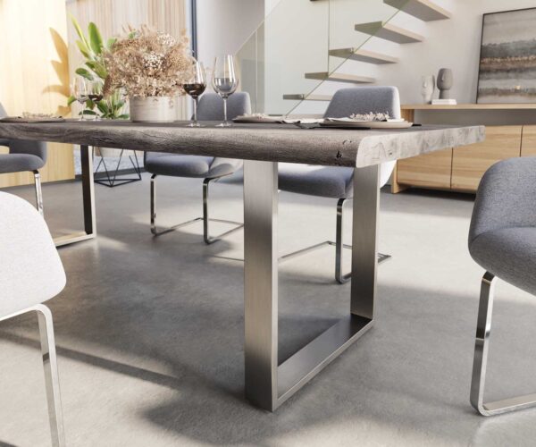 Jídelní stůl Edge 260x100 XL akácie platina nerezová ocel úzká nepravidelná hrana - Image 5
