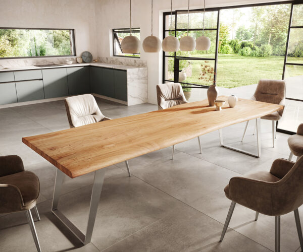 Jídelní stůl Edge 300x100cm akácie přírodní nerezová ocel stříbrná šikmá