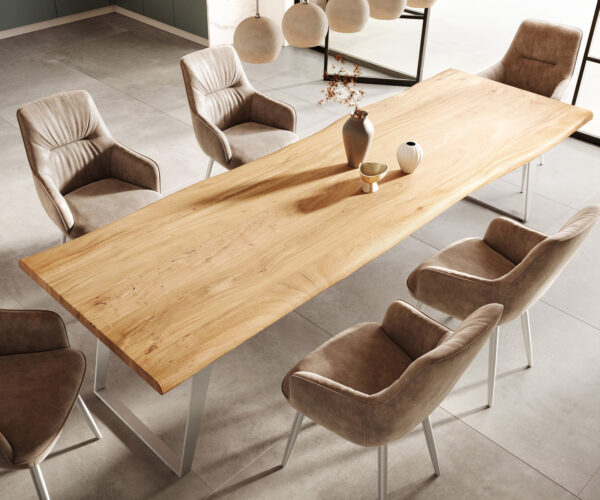 Jídelní stůl Edge 300x100cm akácie přírodní nerezová ocel stříbrná šikmá - Image 5