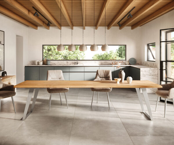 Jídelní stůl Edge 300x100cm akácie přírodní nerezová ocel stříbrná šikmá - Image 2