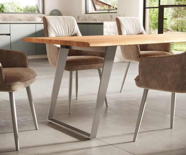 Jídelní stůl Edge 300x100cm akácie přírodní nerezová ocel stříbrná šikmá - Image 6
