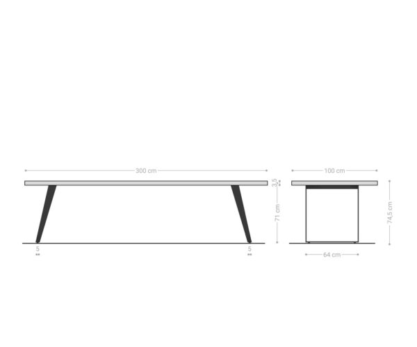 Jídelní stůl Edge 300x100cm akácie přírodní nerezová ocel stříbrná šikmá - Image 7