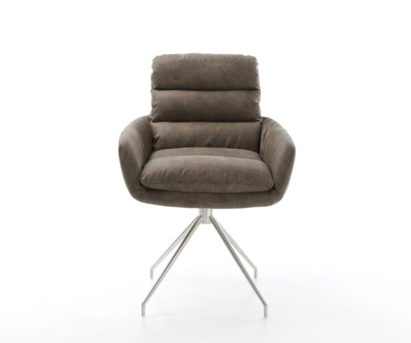 Otočná židle Abelia-Flex s područkami taupe vintage křížová podnož zúžená nerezová ocel - Image 2