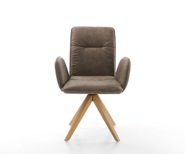 Otočná židle Vinja-Flex taupe vintage mikrovlákno dřevěná podnož hranatá - Image 2
