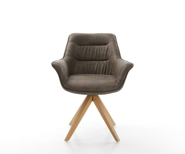 Otočná židle Kaira-Flex taupe vintage mikrovlákno dřevěná podnož hranatá - Image 2