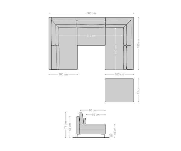 Pohovka ve tvaru "U" Elio 300x185 cm manšestr stříbrnošedá s taburetem - Image 8