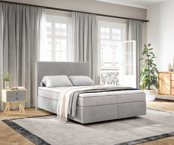 Boxspring postel Dream-Well 140x200 cm manšestr stříbrošedá s taštičkovou pružinovou matrací a visco topperem