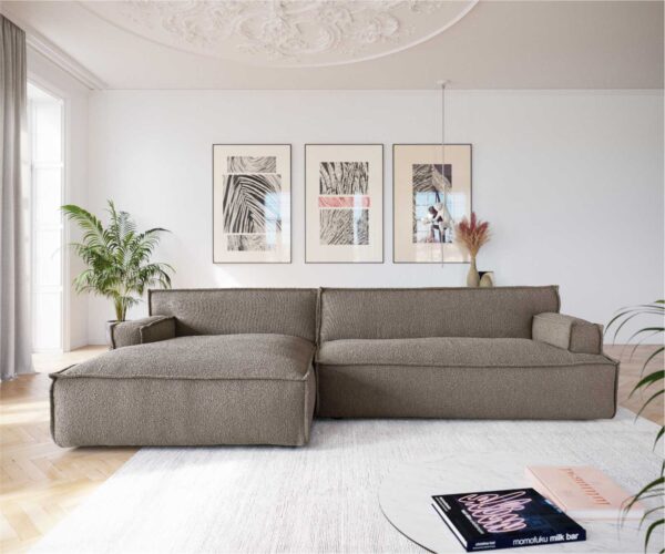 Rohová pohovka Basit 335x160 cm bouclé taupe levá - Image 2