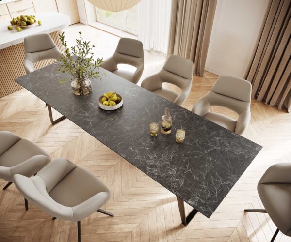 Jídelní stůl Edge 300x100 cm keramika Laminam® Nero Greco šedá šikmá podnož kov černá - Image 4