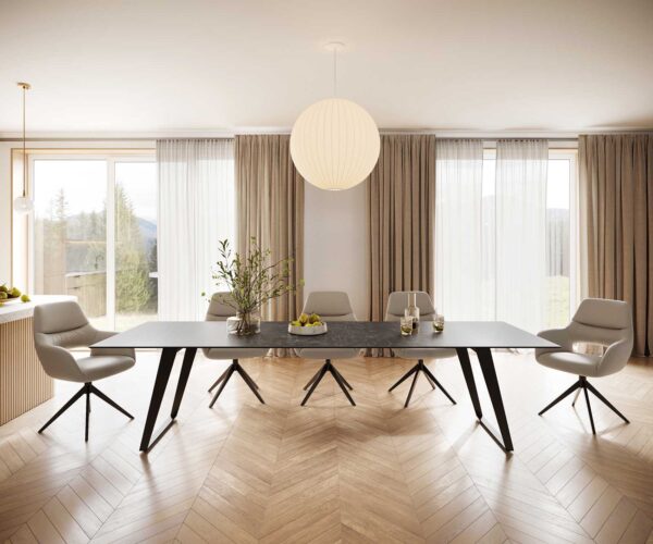 Jídelní stůl Edge 300x100 cm keramika Laminam® Nero Greco šedá šikmá podnož kov černá - Image 2