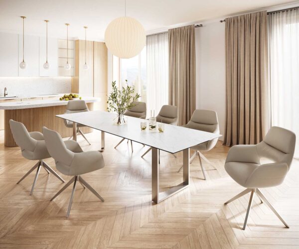 Jídelní stůl Edge 300x100 cm keramika Laminam® Statuarettio bílá úzká podnož nerezová ocel - Image 6