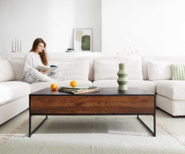 Konferenční stolek Vaag 120 cm sheesham přírodní mango černá 4 zásuvky - Image 2
