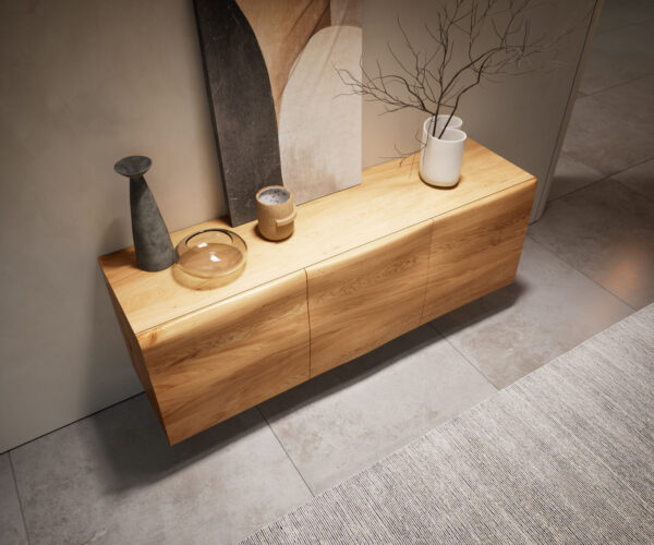Příborník New Live-Edge 145 cm přírodní dub 3 dvířka tenká podnož kovová černá - Image 2