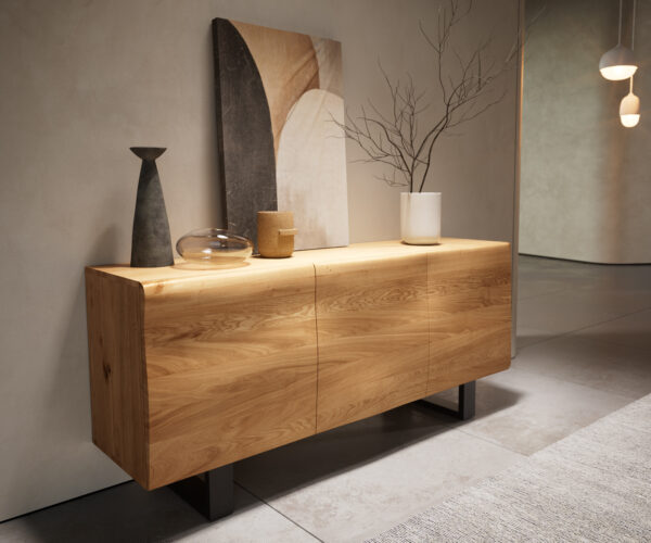 Příborník New Live-Edge 145 cm přírodní dub 3 dvířka tenká podnož kovová černá - Image 4