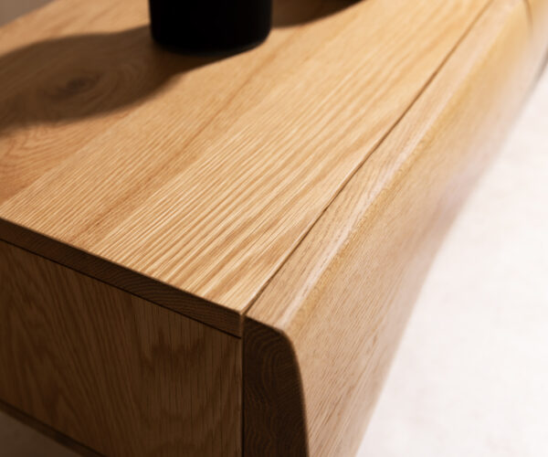 TV stolek New Live-Edge 200 cm přírodní dub 4 dvířka skleněná podnož - Image 6