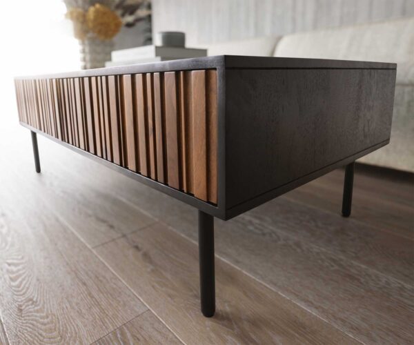 Konferenční stolek Kallam 120 cm sheesham ořech mango černá kov černá 4 zásuvky - Image 6