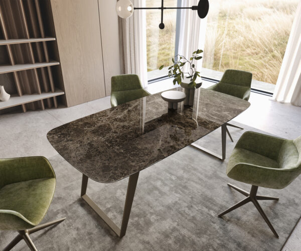 Jídelní stůl Edge oválný 200x100 keramika Laminam® Emperador Extra Lucidato tmavě hnědá podnož titanová zkosená - Image 2