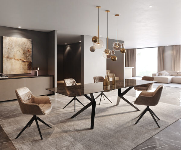 Jídelní stůl Edge 300x100 keramika Laminam® Emperador Extra Lucidato tmavě hnědá Zenthara hranatá podnož kovová černá - Image 6