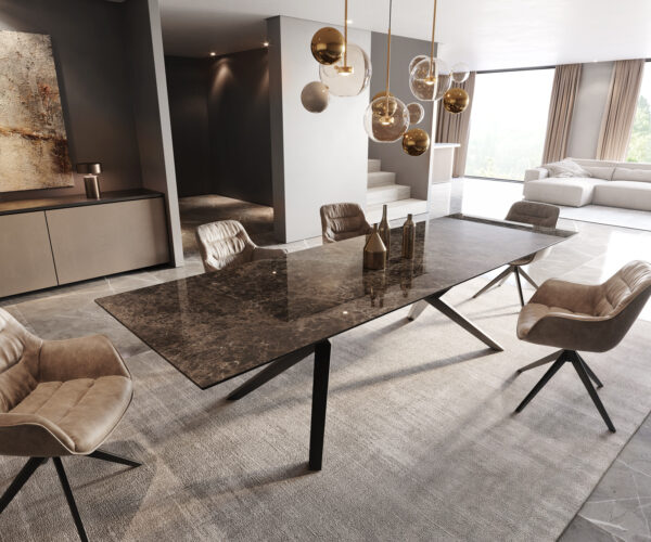 Jídelní stůl Edge 300x100 keramika Laminam® Emperador Extra Lucidato tmavě hnědá Zenthara hranatá podnož kovová černá - Image 2