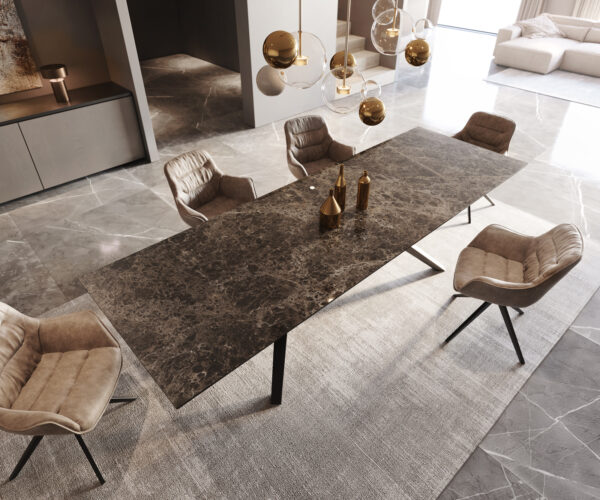 Jídelní stůl Edge 300x100 keramika Laminam® Emperador Extra Lucidato tmavě hnědá Zenthara hranatá podnož kovová černá - Image 5