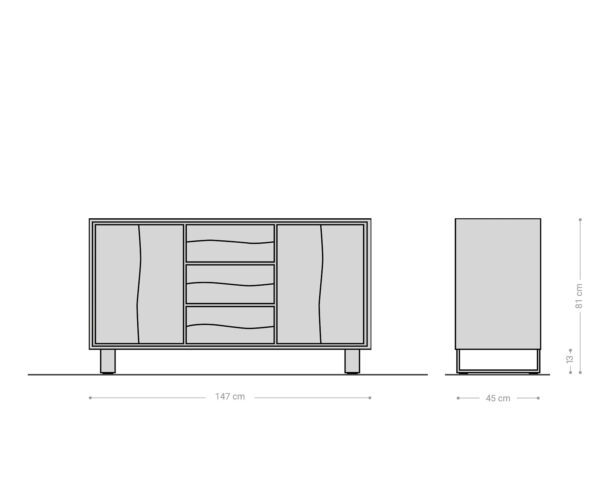 Příborník Edge 150 cm přírodní dub 2 dvířka 3 zásuvky - Image 10