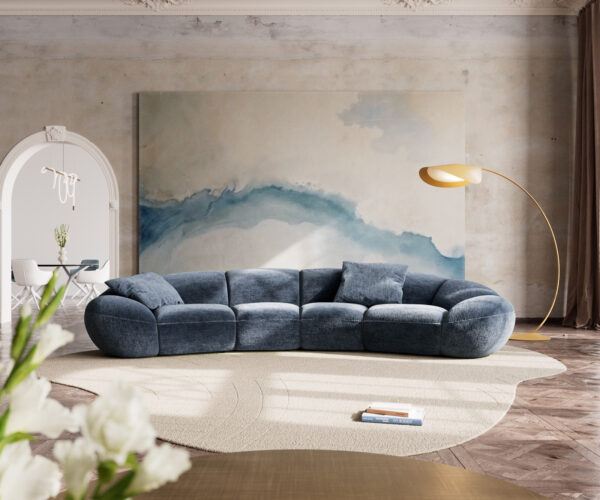 Velká pohovka Lunna 360x175 cm žinylka modrá 2 polštáře - Image 2
