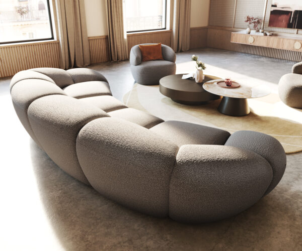Velká pohovka Lunna 360x175 cm bouclé stříbrnošedá 2 polštáře - Image 7