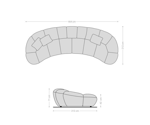 Velká pohovka Lunna 470x210 cm strukturovaná tkanina měkká šedá 3 polštáře - Image 8