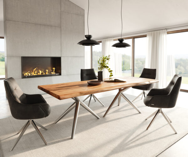 Jídelní stůl Edge 240x100 přírodní akácie podnož Estelar kulatá z nerezové oceli nepravidelný okraj - Image 5