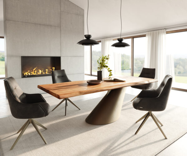 Jídelní stůl Edge 240x100 přírodní akácie podnož Cono zlatá nepravidelný okraj - Image 6